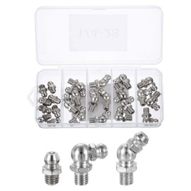 uxcell 24pcs Nickel-Plated Steel Straight and Angled Grease Fitting 1/4"-28 Thread Straight 90 Degree 45 Degree Hydraulic Grease Nipple Accessories