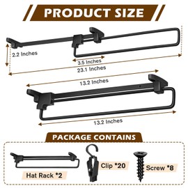 ProtectHobby Sliding Hat Organizer with 20 Clips, Hat Organizer for Baseball Caps, Racks for Baseball Caps Wall Space Saving Design, 2 Pack, Black