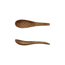 Bloomingville Acacia Wood Fish Shaped Spoon with Carved Design, Natural