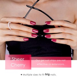 DANNI & TONI Gel Nail Strips Semi Cured Red Bean Pink (Sheer Cherry) with Edge Ombre Clear UV 28 Stickers