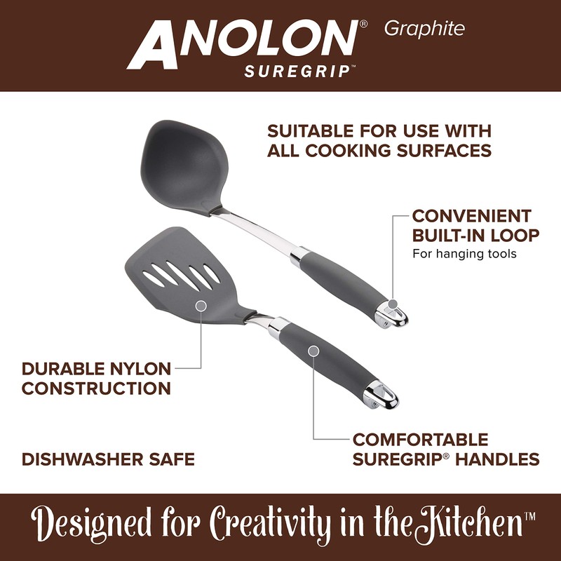 Anolon SureGrip Tools and Gadgets Solid Spoon, 13-1/4", Gray