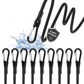 MILYARD 12 Inch Mini Bungee Cords with Carabiner Hooks, Black Short Bungee Rope with Clips, Heavy Duty Elastic Tie Downs Straps for Camping Tarps Bike Rack Tent Luggage Rack Cargo RV (10 Pack)