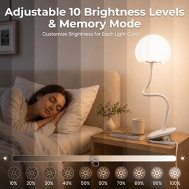ShineTech Clip-On Reading Light for Bed, 10 RGB Colors Book Light for Dorm