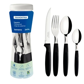 Tramontina 23399/091 Ipanema Tableware with Case for Tableware Stand Easy Storage Stainless Steel Cutlery Set Black Dishwasher Safe Lightweight Gift Made in Brazil 23399/091
