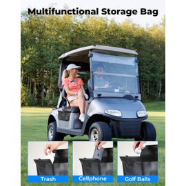 KEMIMOTO Golf Cart Trash Can, Universal PU Leather Golf Cart Seat Storage Bag with Water Bottle Pocket & Trash Bag, Compatible with EZGO, Club Car