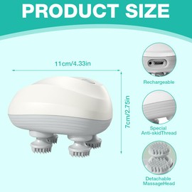 ADDLIVE Electric Head Massager, Scalp Massage Brush, Electric Portable Massager, IPX7 Waterproof with 4 Massager Head for Full Body Massage, Relaxation