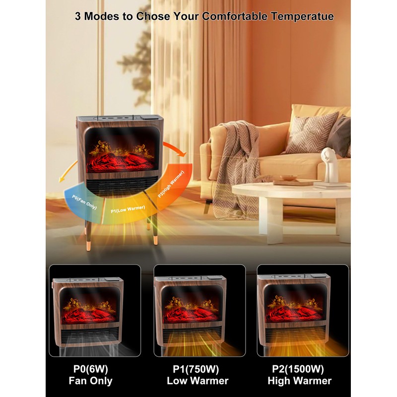 Electric Fireplace Heater with 3D Realistic Flame, Humidifier, Thermostat, Safety