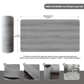 auxua Wood Grain Peel and Stick Floor Tiles – 11.8” Width, Full Roll Length of 394" – Versatile Design for Any Space, Ashline Rustic Self Adhesive Vinyl Flooring, Waterproof and Non-Slip Features