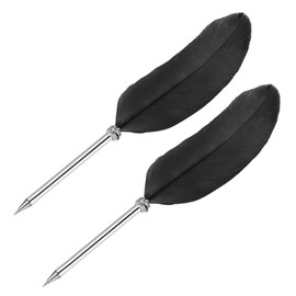PATIKIL 21cm/8" Feather Ballpoint Pen, 2Pcs Ink Vintage Quill Pen Refined Plated Dip Pen for Calligraphy Writing Signature Wedding Gift, Black