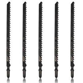 Seimneire 5 Pcs T344D T Shank Jigsaw Blades, 6 TPI Jig Saw Blades 6 Inch Jigsaw Blades, HCS Jig Saw Blades Wood Jigsaw Blades for Plastic Chipboards Plywood Hardwood Quick Cutting