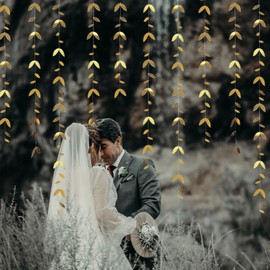 Paper Garland Gold Decoration 52 ft Party Set Double-Sided Metallic Paper Hanging Leaves Bunting Banner for Wedding Party Birthday Engagement Anniversary (Gold)