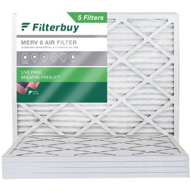 Filterbuy 16x20x1 Air Filter MERV 8 Dust Defense (5-Pack), Pleated HVAC AC Furnace Air Filters Replacement (Actual Size: 15.50 x 19.50 x 0.75 Inches)