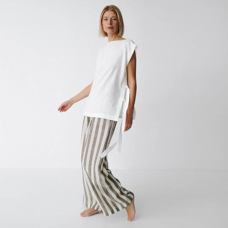 Seaside Tones Linen Pant - Brown Stripe, Small