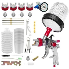 MTJNYZA HVLP Paint Sprayer Kit with 10pcs 600ML Mixing Quick Cup,Paint Spray Gun Set with 4 Nozzles 1.4/1.7/2/2.5mm &Pressure Gauge，Needle Scraper,Automotive Gravity Feed Spray Paint Gun Kit