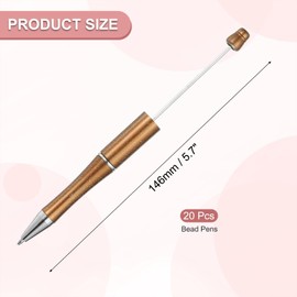 PATIKIL Beadable Pens, 20 Pack Black Ink Plastic Bead Pen Creative DIY Ballpoint Pens for Teacher Office DIY Crafts Party Decorations Handmade Supplies, Golden