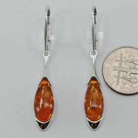 Amber America Genuine Brown / Cognac BALTIC AMBER Earrings 925 STERLING SILVER Leverback #1535