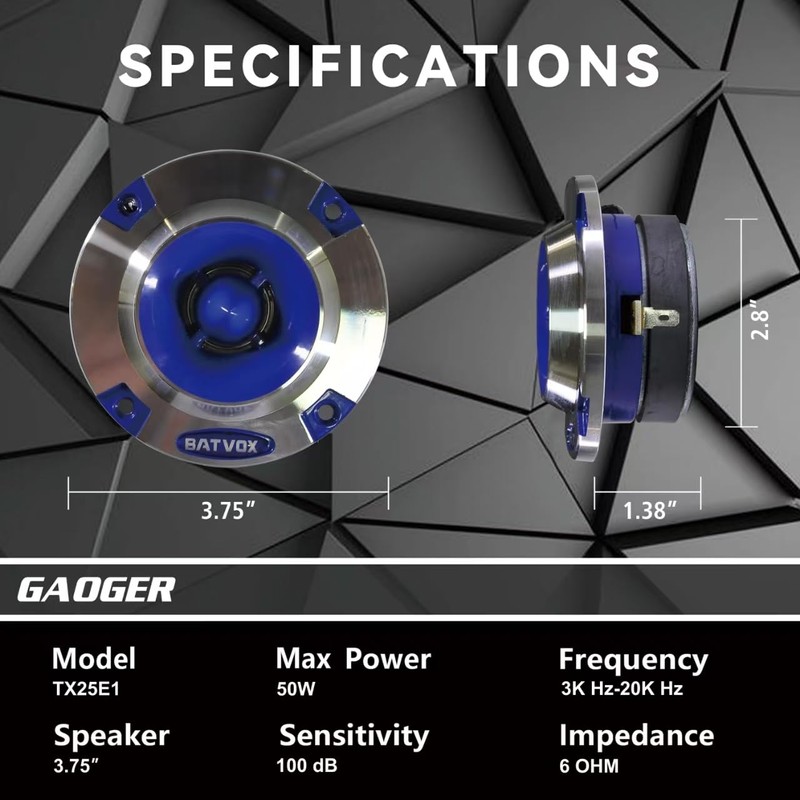 TX25E2 3.75 Inch Super Tweeter Blue, Aluminum Frame and High