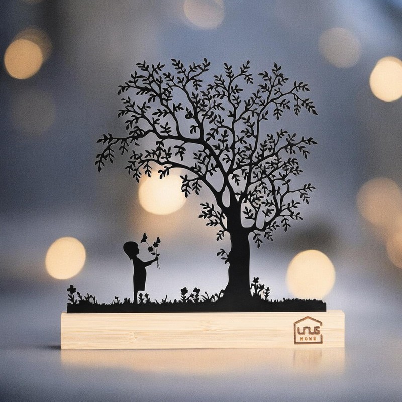 UNUS Decorative Tree Stand, Child on a Flower Meadow, Black