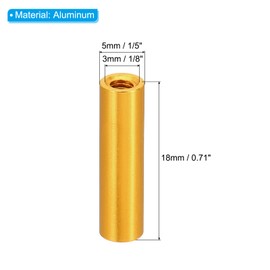 PATIKIL M3 Aluminium Spacer, Pack of 12 Metal Standoffs Sleeve Nut 3 mm ID x 5 mm OD x 18 mm L Thread Spacer Screw Spacer Round for RC Car Drones Motherboard, Golden