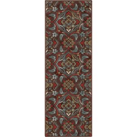 Well Woven Florence Floral Mosaic Flatweave 1'8" x 5' Runner Rug Brown
