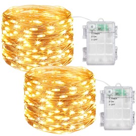 PONYOTOP String Lights Battery Powered 2x100LED 33FT Fairy Lights with Timer Battery Operated Outdoor Waterproof Indoor LED Lights for Wedding Home Party Christmas Holiday Decoration