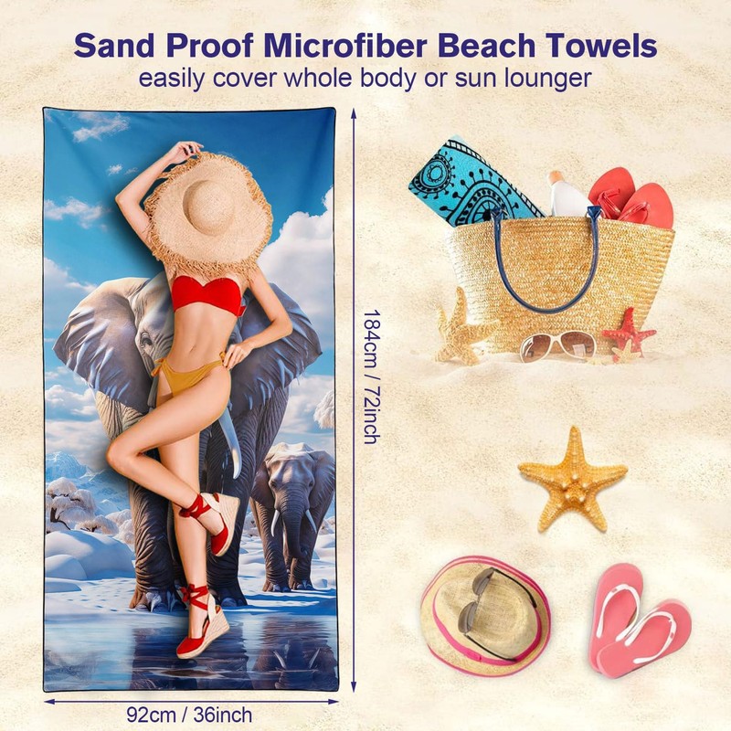 YISUMEI Elephants Beach Towels for Adults Extra Large 180 x