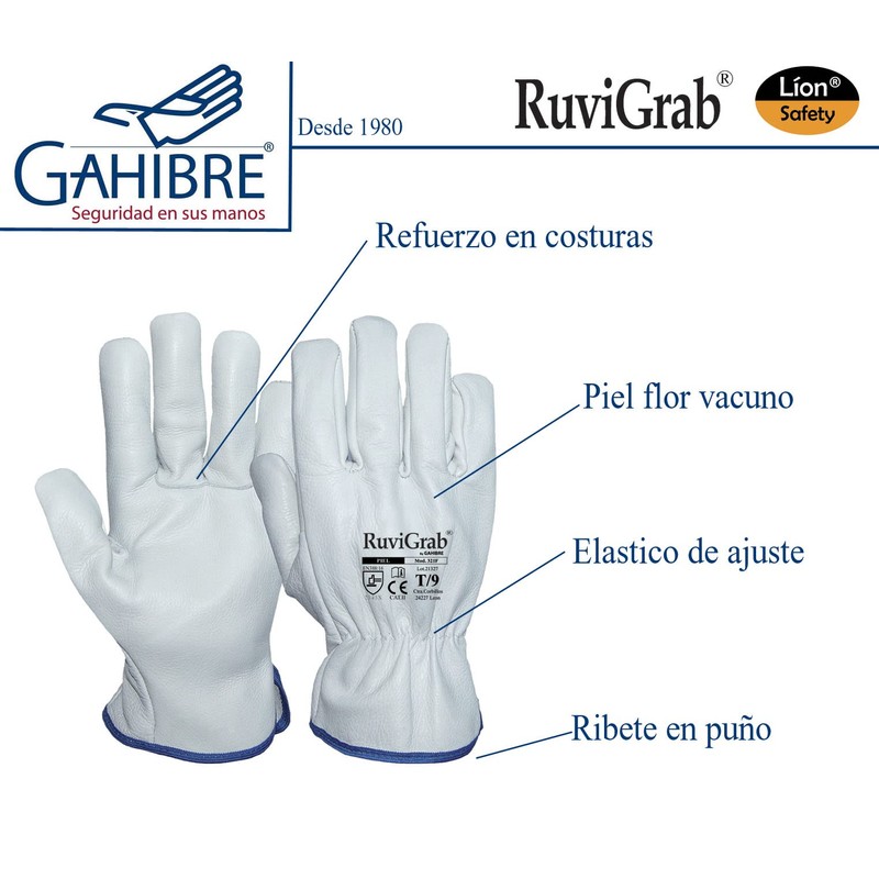 Ruvigrab - Natural Cowhide Leather Work Gloves for Gardening, Construction
