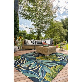 Couristan Covington Areca Palms Indoor/Outdoor Area Rug, 3'6" x 5'6", Azure-Forest Green