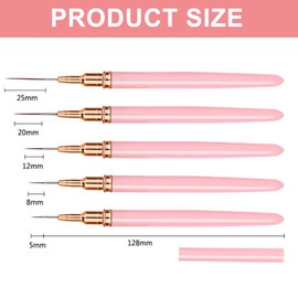 5Pcs Nail Art Liner Brush Set - nail art brushes - 4/8/12/20/25mm sizes - thin nail art brush - suitable as nail brushes for gel nails and fine detail painting