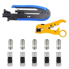 ALMOCN Coax Cable Crimper Tool Kit Coaxial Compression Tool Adjustable RG6 RG59 RG11 Coaxial Cable Stripper Cutter + 5PCS RG6 F Type Male Connectors + 5PCS RG6 Coax Cable Extender