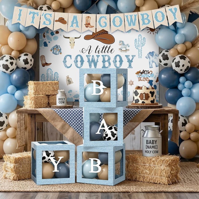 DataMoon Cowboy Baby Shower Decorations for Boy, All-in-One Set
