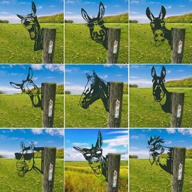AOOLVY Farm Peeping Animal Metal Art Outdoor Decor Garden Fence Decoration, Farmhouse Backyard Hang Artwork Wall Decor, Outdoor Yard Art Patio Lawn Statue Gift for Loved Dad Grandpa (Donkey)