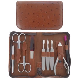 Tenartis 9 Piece Stainless Steel Manicure and Pedicure Case Real Leather with Zip