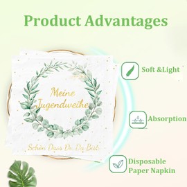 Jugendweihe Decorative 40 Pieces 3-Ply Napkins Youth Consecration with the Inscription Eucalyptus Green Youth Consecration Napkins Schön Dass Du Da Bist Alles Gute zur Jugendweihe Decoration Youth