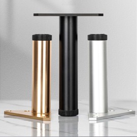 KMERCE Furniture Feet, Gold Metal, Pack of 4 Table Legs, Height Adjustable, 30 cm - 30.8 cm, Adjustable Feet for Furniture, Table, Bed, Sideboard, with Screws and Non-Slip Mute Base