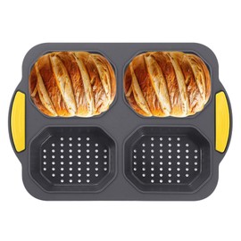 Greyoe Baguette Baking Tray, Bun Baking Mould, Baguette Baking Tray, Baguette Baking Tray, Baguette Baking Tray, Baguette Bun Mould, Baguette, 4 Squares, for Baking at Home, Grey, Pack of 1