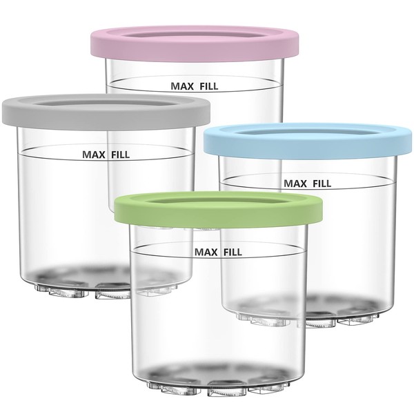 GoMaihe Set of 4 Creami Containers for Ninja Creami Ice Cream Maker - Tubs Accessories for NC301 NC300 NC299AMZ Series, BPA-Free, Dishwasher Safe, Leak-Proof - in Pink, Green, Grey and Blue