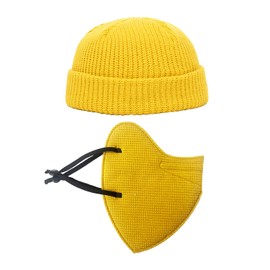 CVFRTT 1 Knitted Hat, 1 Thermal Mask, Yellow Hat, Warm Men's Hat, Outdoor Thermal Accessories, light yellow