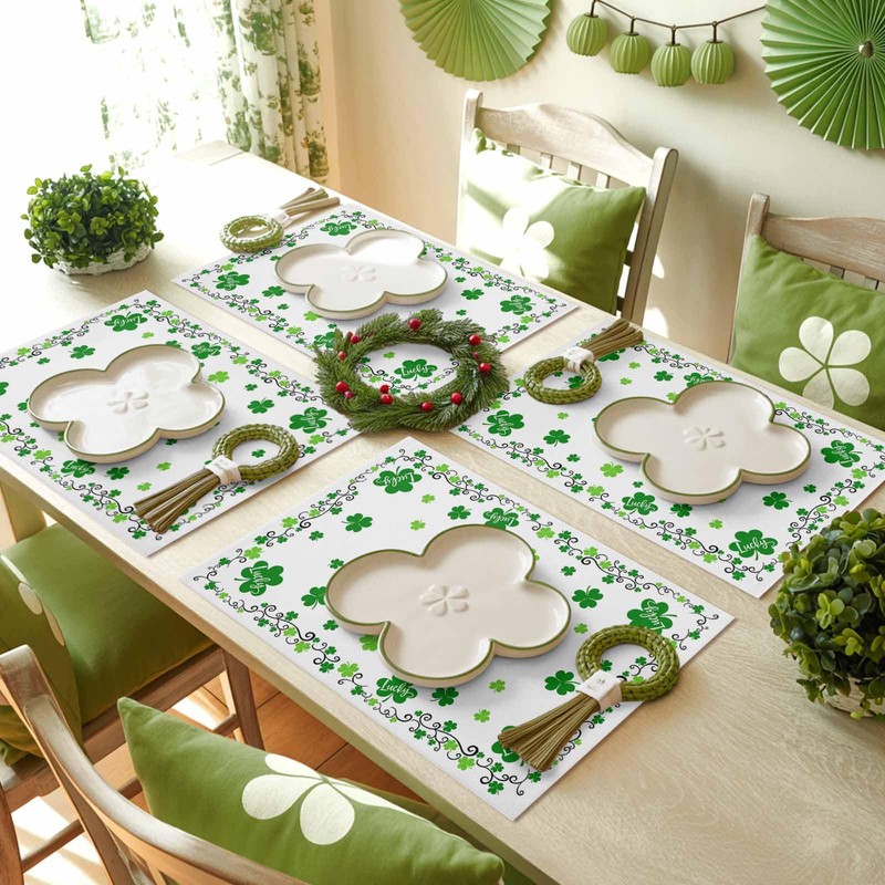 St. Patrick's Day Placemats Set of 6 Green Shamrock Table