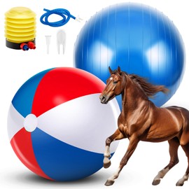 Lunmon 2 Pcs 25 Inch Herding Ball for Horse Goat Anti Burst Ball Large Giant Play Toy for Horses Stall Training, Hand Air Pump Included(Classic Triple Colors)