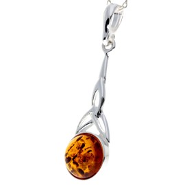 Genuine Cognac Baltic Amber & Sterling Silver Celtic Pendant without Chain - 708C