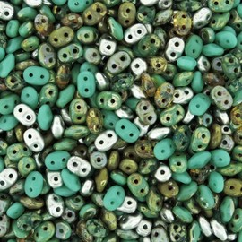 Czech Superduo Two-hole Seed Crystal Beads 5x2.5mm African Turquoise Mix Approx 24 Grams