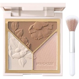 Highlighter Blush Palette Highlighter & Contour & Blush 3 en 1 Paleta de Maquillaje con Brocha, Hidratante Rostro Luminizador Bronceador para Mujer, Trio Sombra de Ojos Maquillaje en Polvo, Oscuro (1#)
