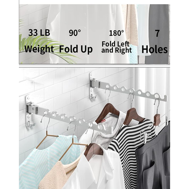 Dr.DJ Wall Mount Coat Hanger Holder Silver Clothes Drying Organizer
