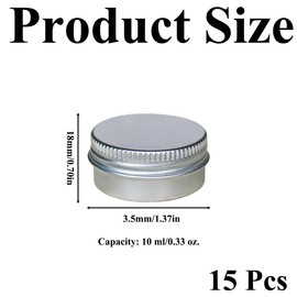 15 Pcs Screw Top Round Aluminum Tin Cans Silver Round Cosmetic Jars Aluminium Empty Containers for Lip Balm Cosmetic Make Up Eye Shadow Tea