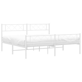 vidaXL 12'' California King Metal Bed Frames with Headboard and Footboard, Platform Bed Frame with Strong Metal Slats Support, Under Bed Storage, Noise Free, White, Without Mattress
