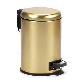 TATAY Cosmetic Bin with Stainless Steel Pedal, 3L Capacity, Removable Interior, Soft Lock Closure, BPA Free, Gold Colour Dimensions: 17.5 x 22.5 x 25 cm