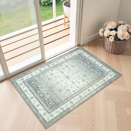 LIVEBOX Small Entryway Rug, 2x3 Washable Kitchen Rugs, Ultra Thin Non Slip Soft Door Mat, Stain Resistant Indoor Entrance Boho Throw Rug, Low Pile Carpet for Bathroom Bedroom (2x3ft, Grey)