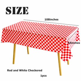 137 * 274cm Red and White Checkered Disposable Table Cloth Table Covers,Party Rectangular Tablecover Plastic Tablecloths for Picnic,Baby Shower,Wedding,Birthday Parties,Valentine's Day Decoration