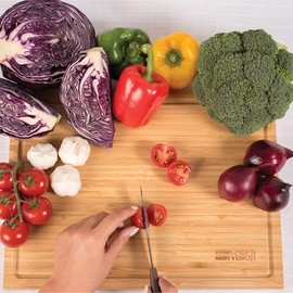 Chef's Vision Bamboo Cutting Board Set - 3-Piece Organic Wooden Cutting Boards for Kitchen - Durable, Non-Toxic, and Eco-Friendly Bamboo Chopping Board - Extra Large, Large, and Medium Sizes